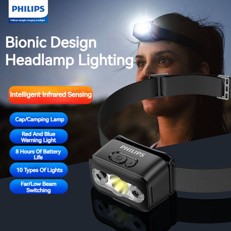 Fishing Headlamp - Philips-linterna frontal LED con Sensor, diez