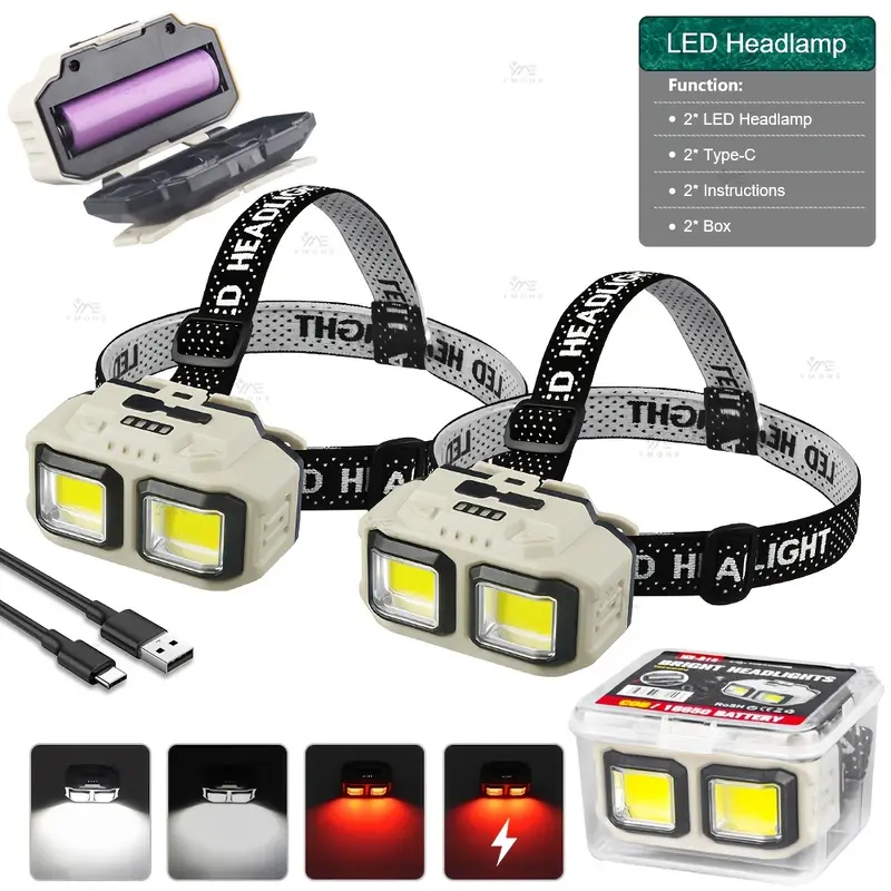 Fishing Headlamp - Linterna frontal LED COB, recargable, resistente